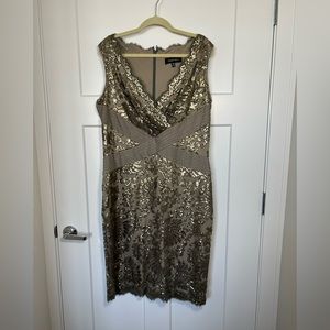 Tadashi Shoji Mother of The Bride/Groom Dress, Dark Gold Sequin plus size dress